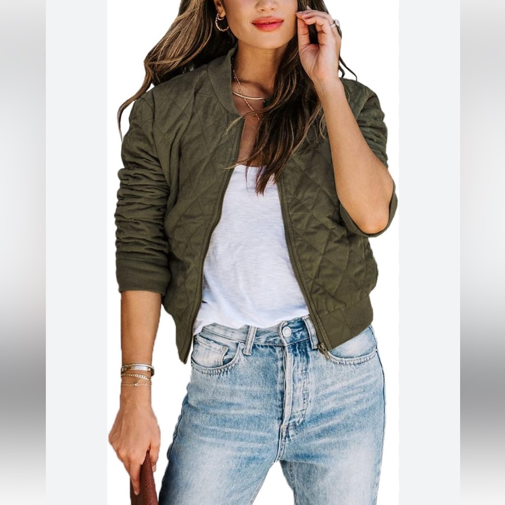 Free People Quilted Bomber Jacket - in Olive color size XSmall